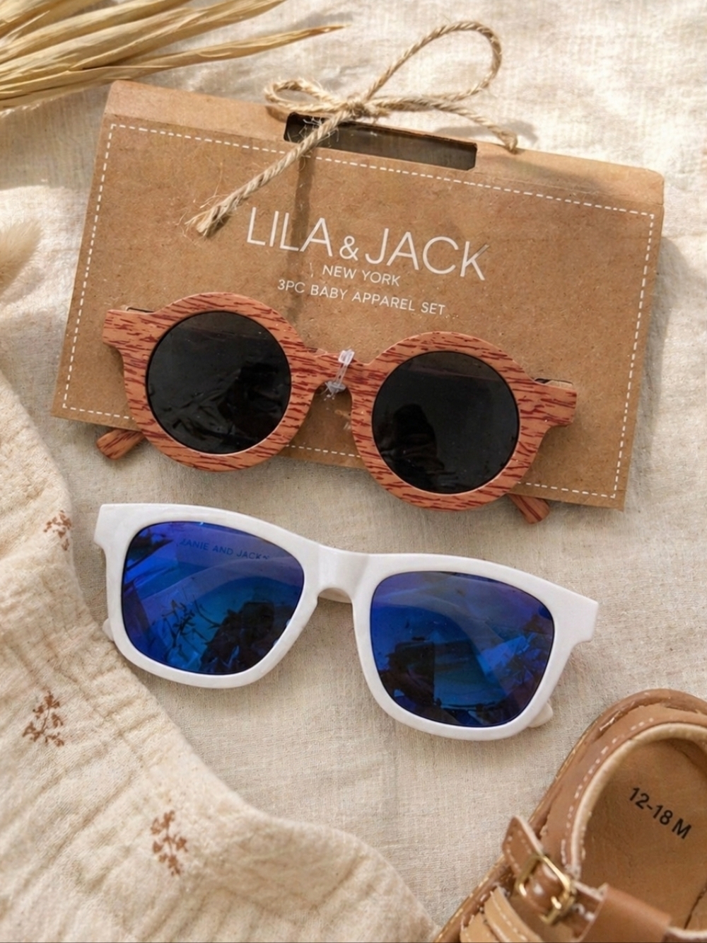 Janie & Jack Baby Sunglasses + Lila & Jack Woodgrain Toddler Set 2T
